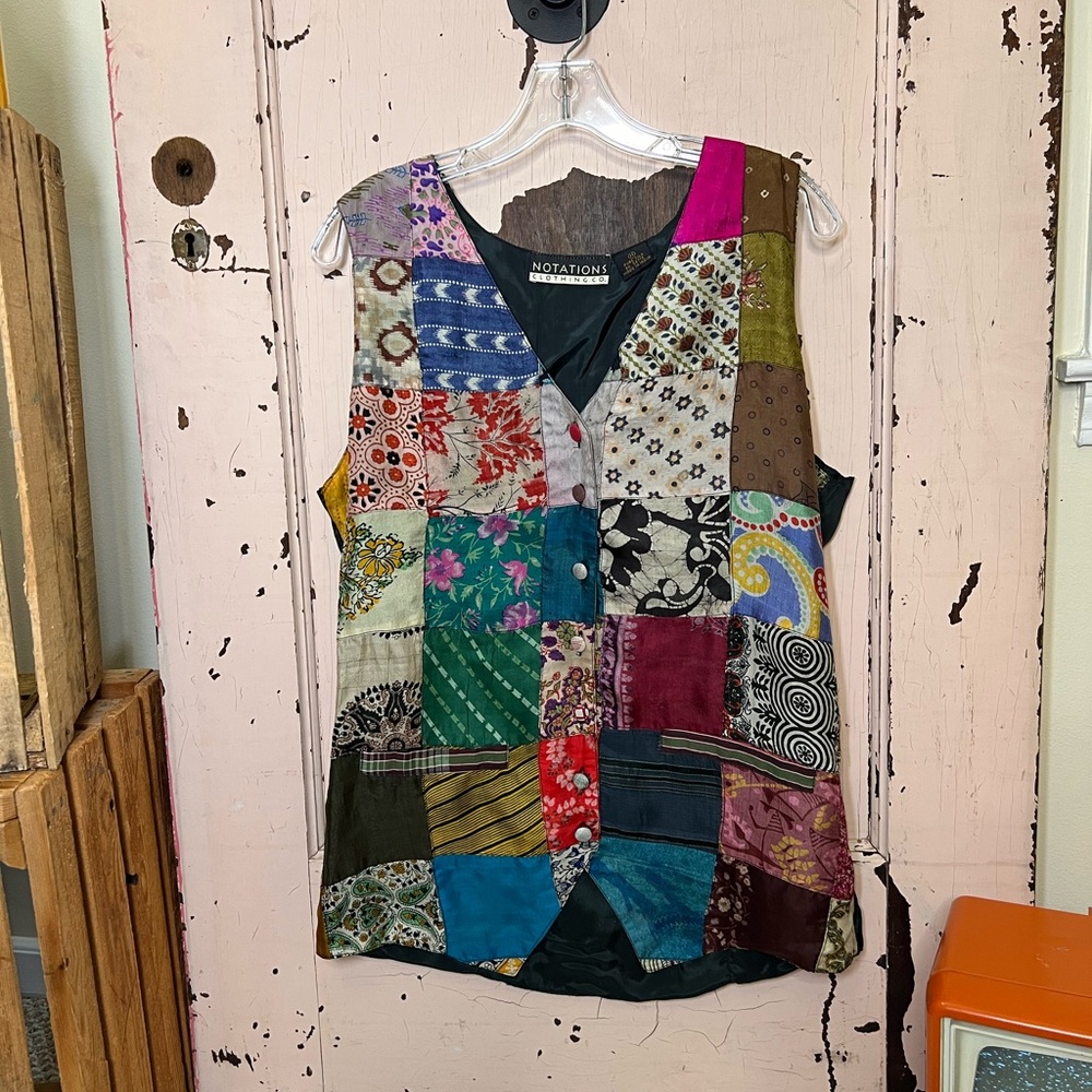 Notations Women's Multicolor Pure Silk Boho Patchwork Vest / Tank Top